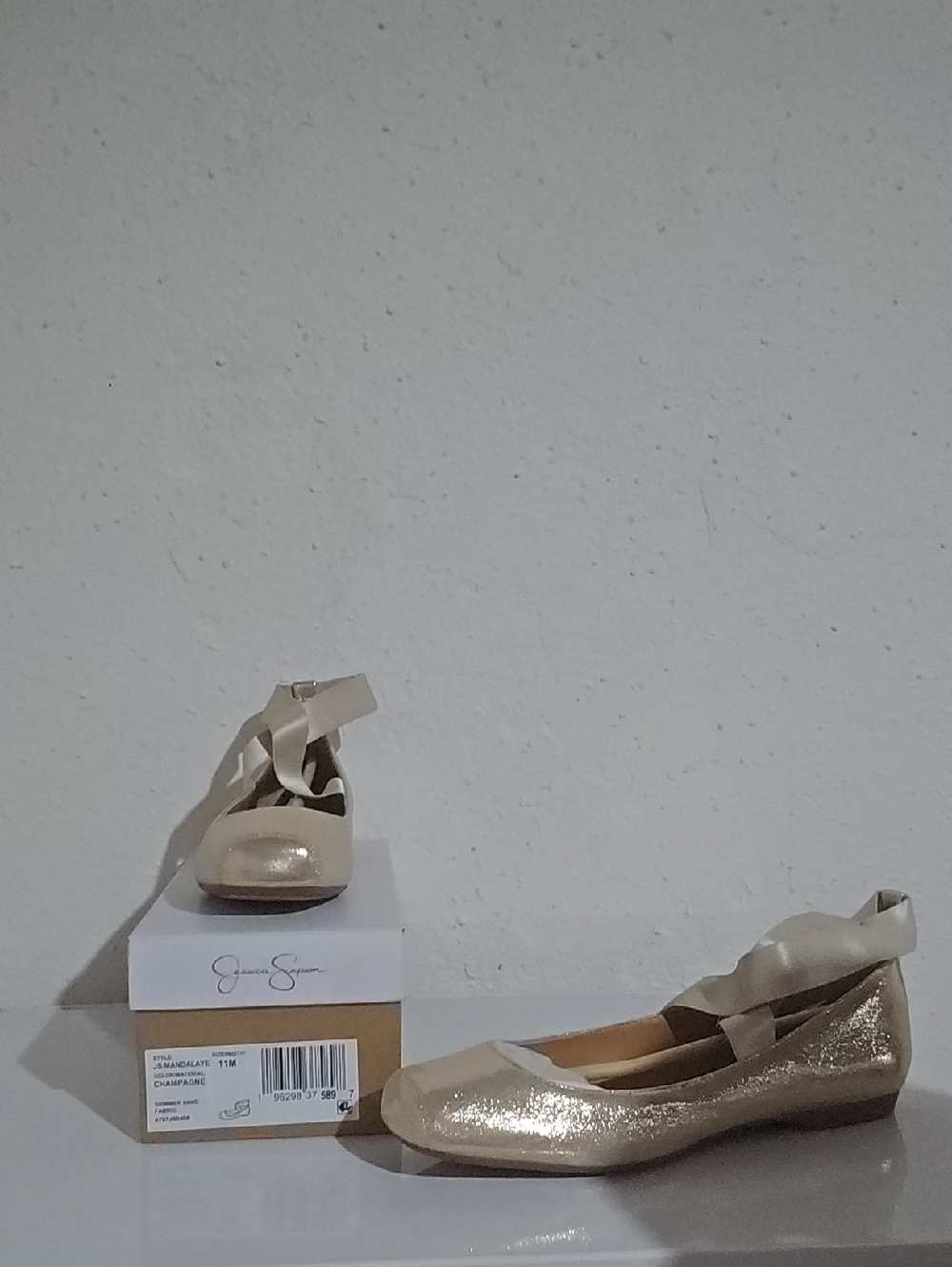Jessica Simpson JS- Mandalaye Champagne Metallic Ballet Flats with  Cross Tie